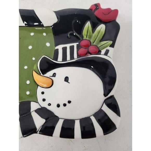 Fitz And Floyd Frosty's Frolic Snowman Square Plate Ceramic Winter Christmas 6" - Picture 2 of 6
